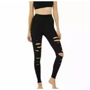 ALO Yoga High Waisted Ripped Warrior Black Leggings Women’s Size M Medium
